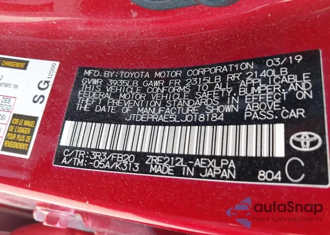 2020 Toyota Corolla Le из США, поврежденный, VIN JTDEPRAE5LJ018184